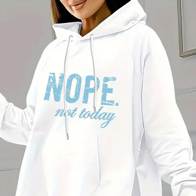 Women's Casual 2-Piece Set Solid Color Leggings & Letter Print Pocket Drawstring Hooded Sweatshirt With Split Hem Spring Fall Fashion Outfit