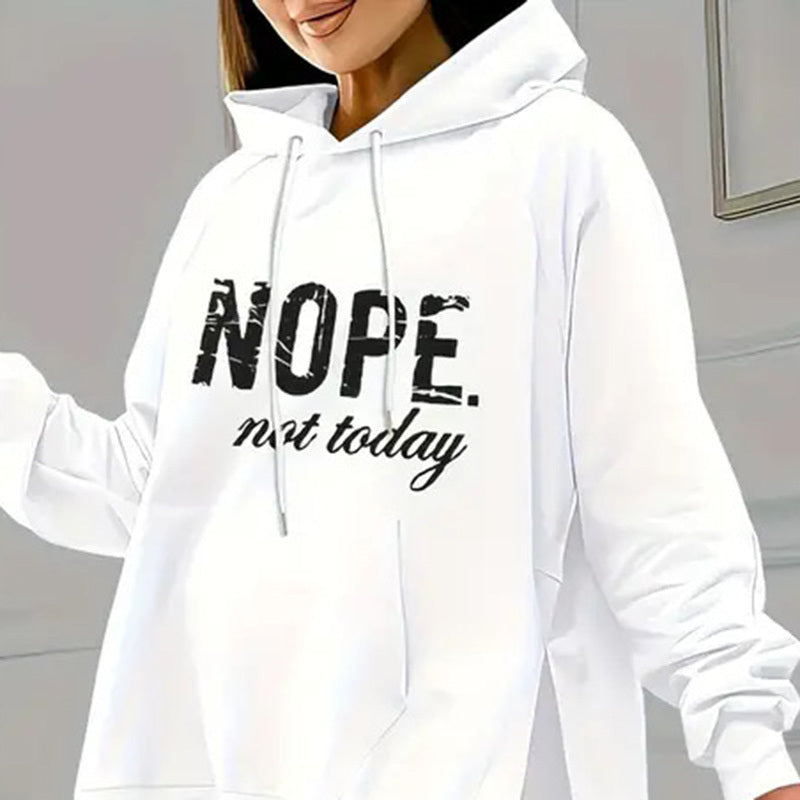 Women's Casual 2-Piece Set Solid Color Leggings & Letter Print Pocket Drawstring Hooded Sweatshirt With Split Hem Spring Fall Fashion Outfit