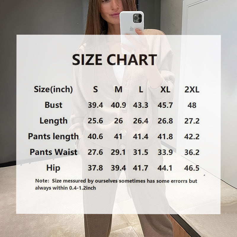 Women's Casual Knit Cardigan With Pocket & Drawstring Lounge Pants Solid Color Button Front Coat Fall Winter Loose Fit 2-Piece Outfit